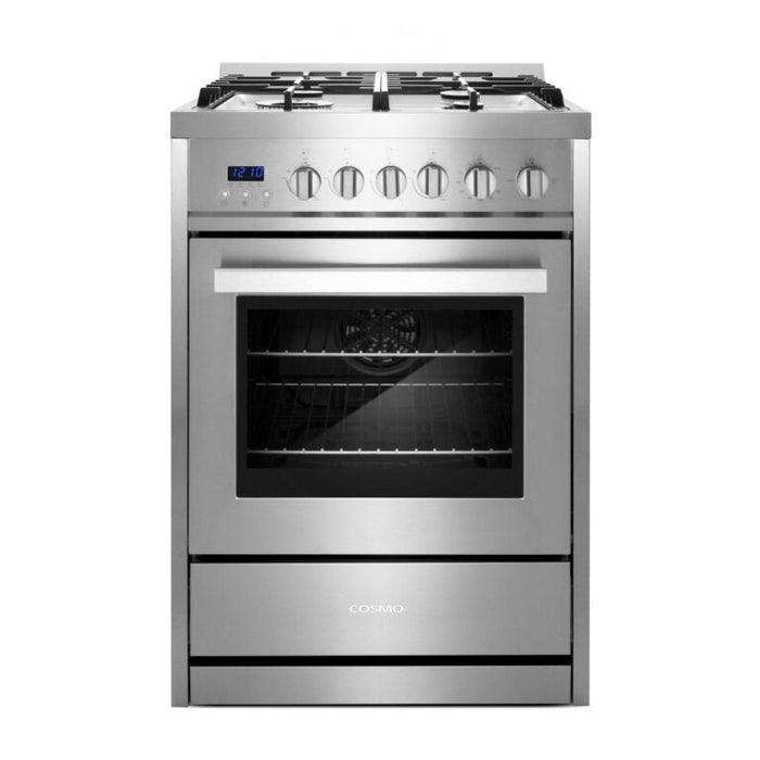 Cosmo 24" 2.73 cu. ft. Single Oven Gas Range with 4 Burner Cooktop and Heavy Duty Cast Iron Grates in Stainless Steel (COS-244AGC)