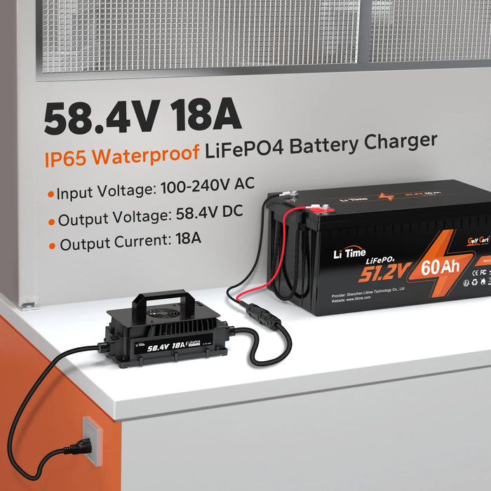 LiTime 48 Volt (58.4) 18A LiFePO4 Battery Charger IP65 Waterproof