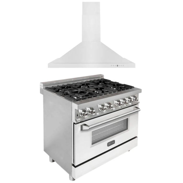 ZLINE Kitchen and Bath Appliance Package - 36 in. Dual Fuel Range, 36 in. Range Hood (2KP-RARH36)