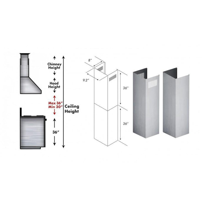 ZLINE Range Hood Chimney Extension for 10ft. to 12ft. Ceilings (2PCEXT-KB/KL2/KL3)