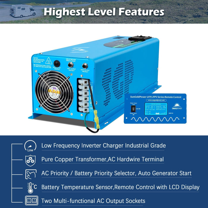 Sungold Power 6000W DC 24V/ 48V Split Phase Pure Sine Wave Inverter With Charger
