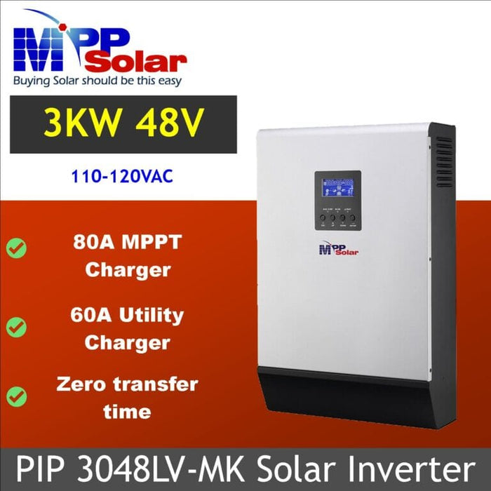 MPP Solar 3048LV-MK 120VAC 3000W 48V Off-Grid Solar Inverter + MPPT Solar Charger 80A, (PV input 145Vdc) + Battery Charger 60A 3048LV-MK (3KW 48V)