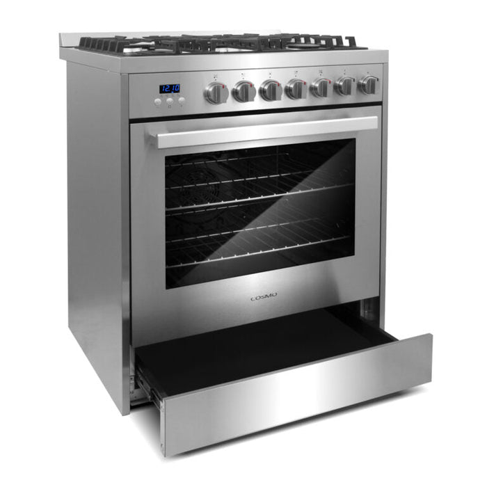 Cosmo 30" 5.0 cu. ft. Single Oven Gas Range with 5 Burner Cooktop and Heavy Duty Cast Iron Grates in Stainless Steel (COS-305AGC)