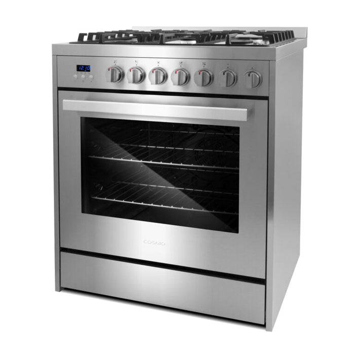 Cosmo 30" 5.0 cu. ft. Single Oven Gas Range with 5 Burner Cooktop and Heavy Duty Cast Iron Grates in Stainless Steel (COS-305AGC)