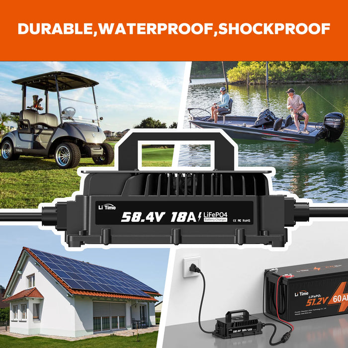 LiTime 48 Volt (58.4) 18A LiFePO4 Battery Charger IP65 Waterproof