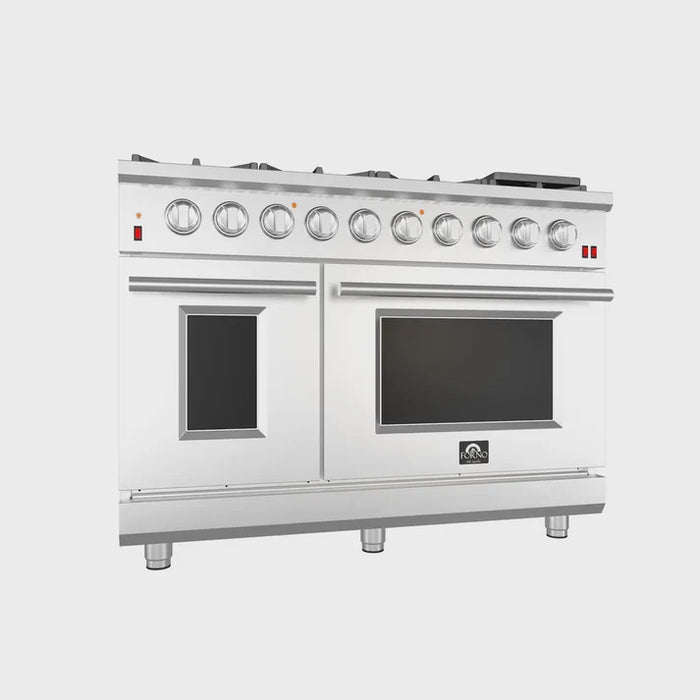 Forno Massimo 48″ 6.58 cu. ft. Freestanding Gas Range with 8 Sealed Burners, Air Fryer Kit, Wok Support & Griddle in Stainless Steel, Back or White (FFSGS6239-48)