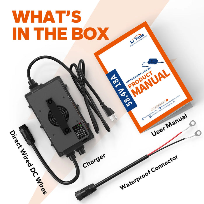 LiTime 48 Volt (58.4) 18A LiFePO4 Battery Charger IP65 Waterproof