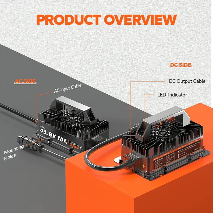 LiTime 36V (43.8V) 10A Lithium Golf Cart Waterproof Battery Charger