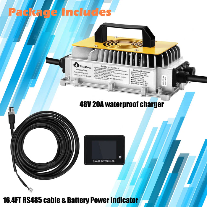 Cloudenergy 48V (51.2V) 150Ah LiFePo4 Golf Cart Battery With 20A Charger