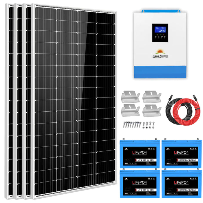 Sungold Power Solar Kit 3000w 24v Inverter 120v Output Lithium Battery 800 Watt Solar Panel Sgkt-3pro