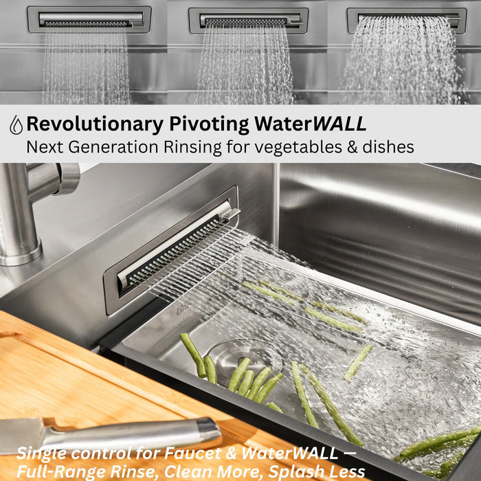 Forno Acqua 33" Drop-In/Undermount 40/60 Double Bowl Sink, Retractable and Waterfall Faucet in Stainless Steel (H-ZN30)