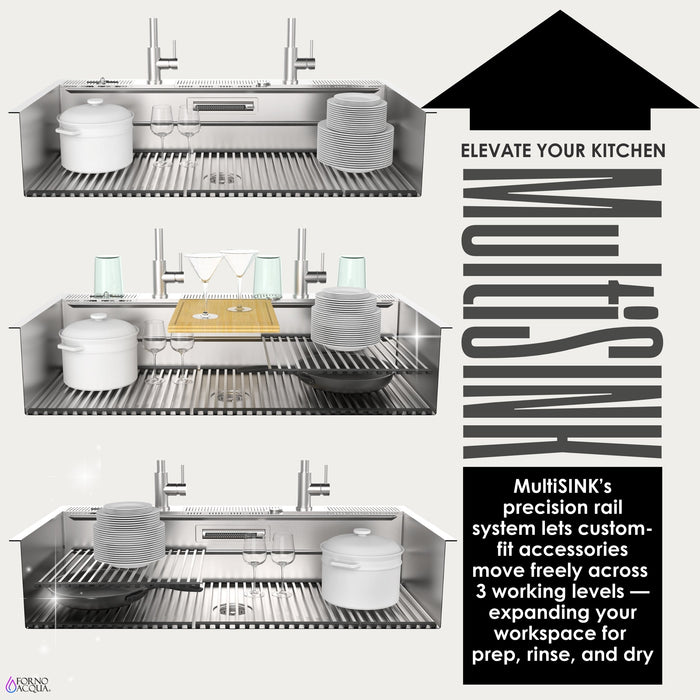 Forno Acqua 45" Drop-In/Undermount 3 Level Workstation Sink, Custom Fit Accessories in Stainless Steel (J-WP32)
