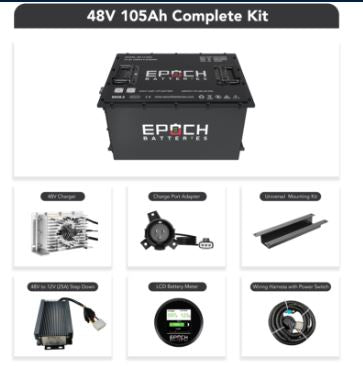 Epoch Batteries 48V 105Ah LiMax Series Lithium (LiFePO4) Golf Cart Battery - Complete Kit