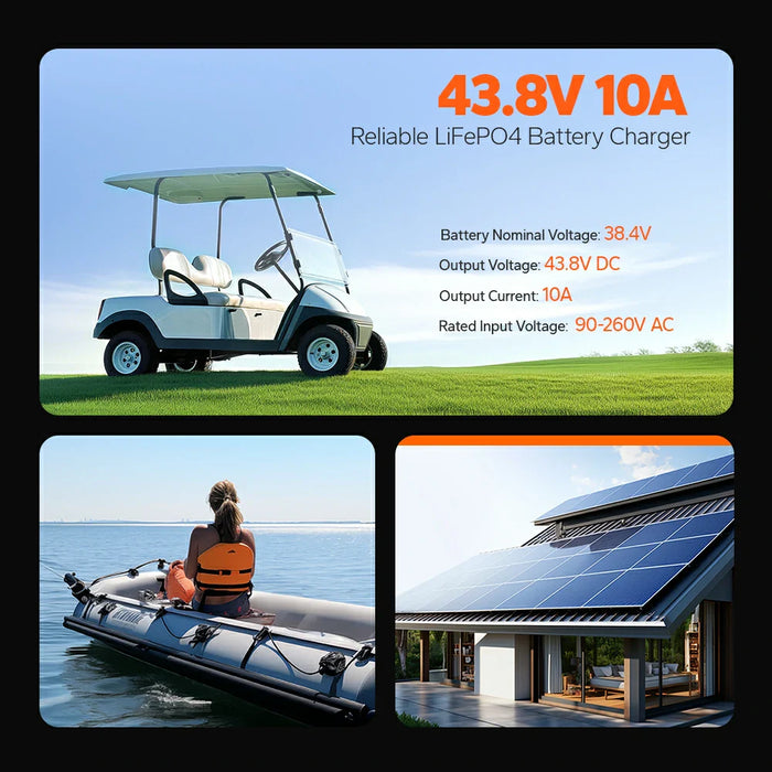 LiTime 36V (43.8V) 10A Lithium Golf Cart Waterproof Battery Charger
