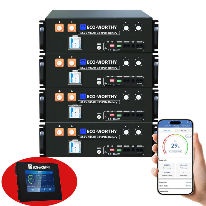 Eco-Worthy 48V 100Ah Server Rack Lithium Battery 5.12kWh - 3U, Bluetooth & WiFi V3