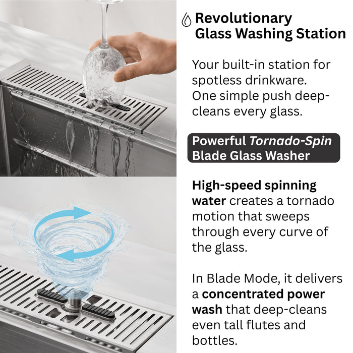 Forno Acqua 33" Drop-In/Undermount 3 Level Workstation Sink, Waterfall Faucet, Glass Rinser in Stainless Steel (D-XP30)