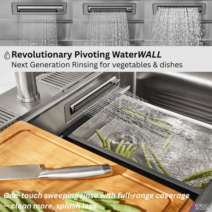 Forno Acqua 48" Drop-In/Undermount 3 Level Workstation Sink, 2 Faucets, Glass Rinser in Stainless Steel (J-WP30)