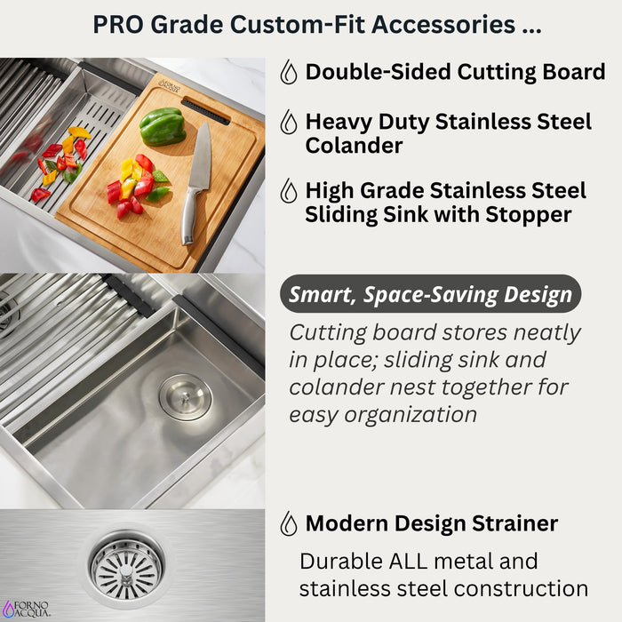Forno Acqua 45" Drop-In/Undermount 3 Level Workstation Sink, Custom Fit Accessories in Stainless Steel (J-WP32)