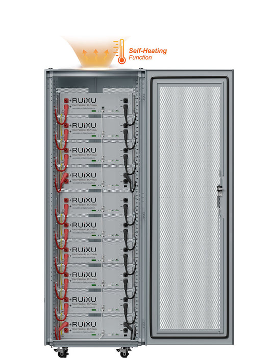 Ruixu 50kWh Lithium Batteries Kits - 10 batteries + 10-Slot Battery Cabinet w/ Heating Option