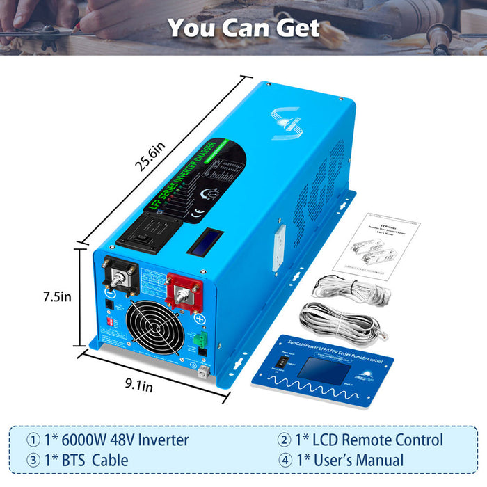 SunGold 6000W DC 48V Split Phase Pure Sine Wave Inverter with Charger UL1741 Standard