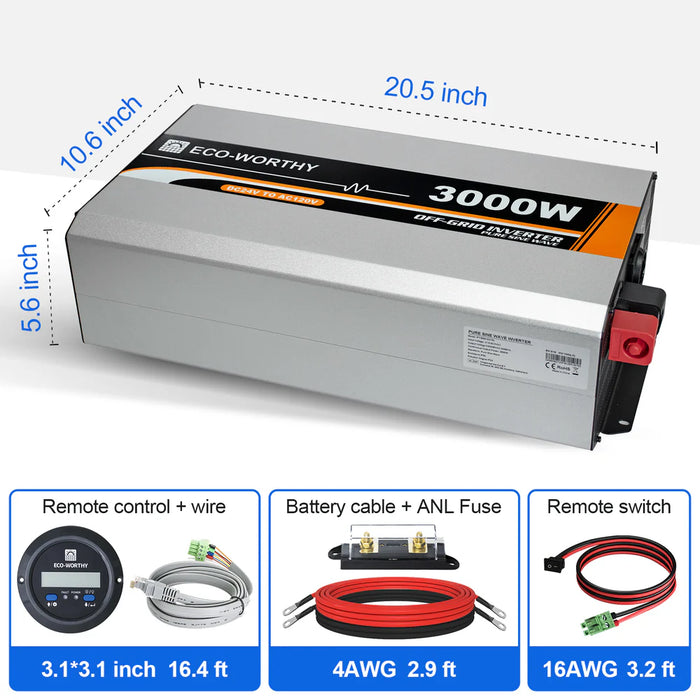 Eco-Worthy 3000W Off Grid Pure Sine Wave Inverter 24V to 110V
