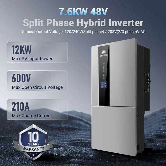 SunGold Power 7.6KW Hybrid Inverter 48V Split Phase (SGN7.6K1HB-48)