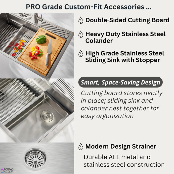 Forno Acqua 48" Drop-In/Undermount 3 Level Workstation Sink, 2 Faucets, Glass Rinser in Stainless Steel (J-WP30)