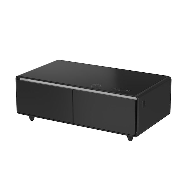 Forno Evoluto 51" Smart Coffee Table – Dual Fridge Drawers, Bluetooth 5.0 Audio, Wireless Charging & RGB Ambient Light - Black, White, Wood (FCTFR7006-51BLK)