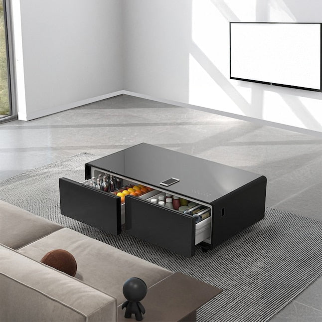 Forno Evoluto 51" Smart Coffee Table – Dual Fridge Drawers, Bluetooth 5.0 Audio, Wireless Charging & RGB Ambient Light - Black, White, Wood (FCTFR7006-51BLK)