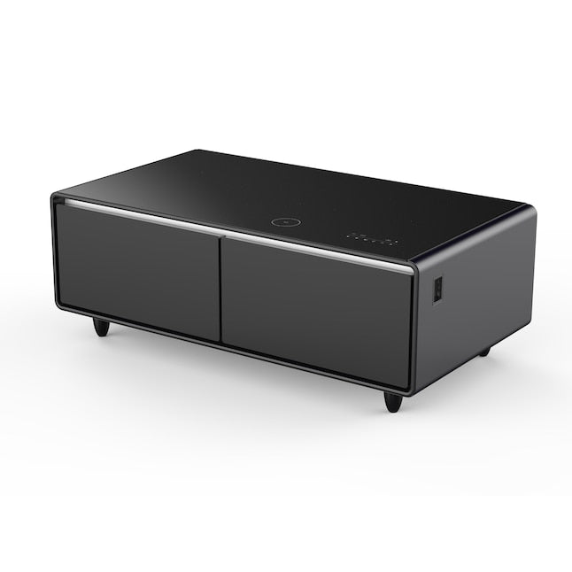Forno Evoluto 51" Smart Coffee Table – Dual Fridge Drawers, Bluetooth 5.0 Audio, Wireless Charging & RGB Ambient Light - Black, White, Wood (FCTFR7006-51BLK)