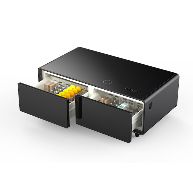 Forno Evoluto 51" Smart Coffee Table – Dual Fridge Drawers, Bluetooth 5.0 Audio, Wireless Charging & RGB Ambient Light - Black, White, Wood (FCTFR7006-51BLK)