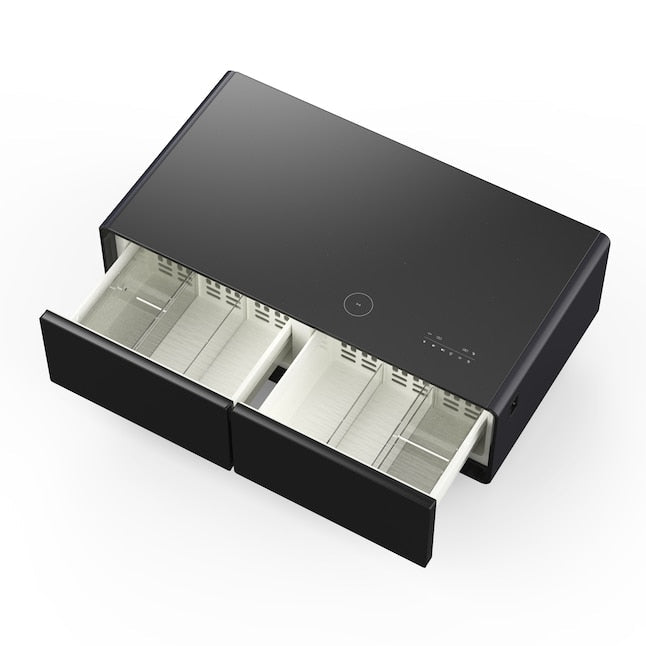 Forno Evoluto 51" Smart Coffee Table – Dual Fridge Drawers, Bluetooth 5.0 Audio, Wireless Charging & RGB Ambient Light - Black, White, Wood (FCTFR7006-51BLK)