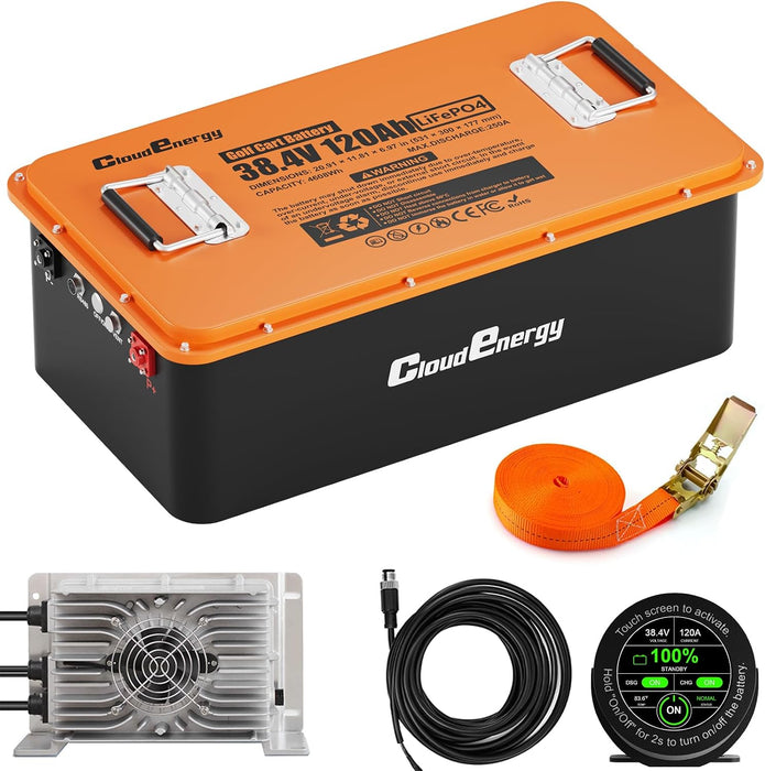 CloudEnergy 36V 120Ah LiFePO4 Golf Cart Battery - 250A Bluetooth BMS, with 20A Charger