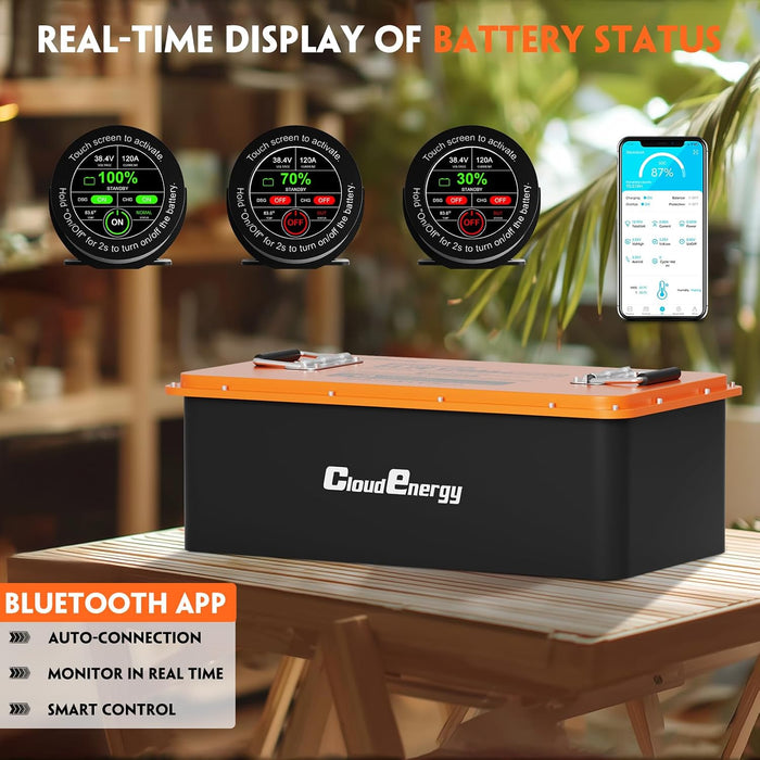 CloudEnergy 36V 120Ah LiFePO4 Golf Cart Battery - 250A Bluetooth BMS, with 20A Charger