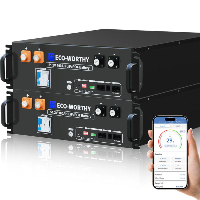 Eco-Worthy 48V 100Ah Server Rack Lithium Battery 5.12kWh - 3U, Bluetooth & WiFi V3