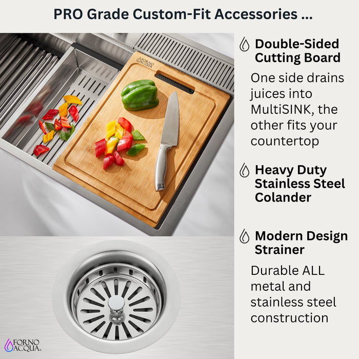 Forno Acqua 33" Drop-In/Undermount 3 Level Workstation Sink, Waterfall Faucet, Glass Rinser in Stainless Steel (E-ZP30)