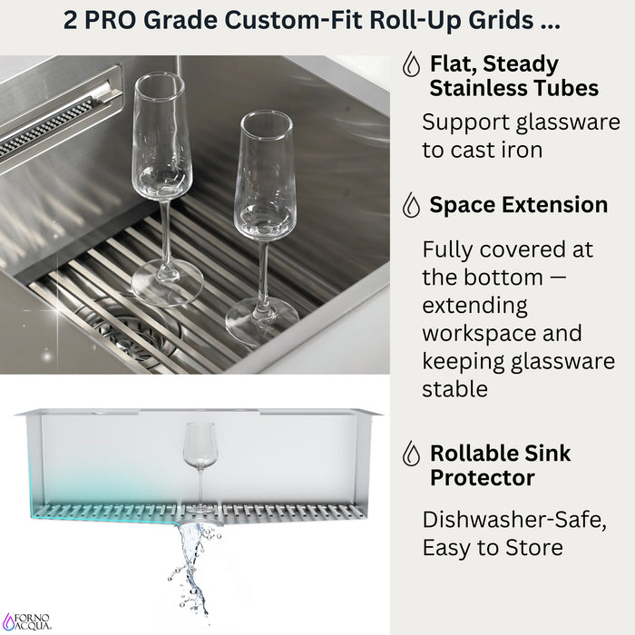 Forno Acqua 33" Drop-In/Undermount 40/60 Double Bowl Sink, Retractable and Waterfall Faucet in Stainless Steel (H-ZN30)