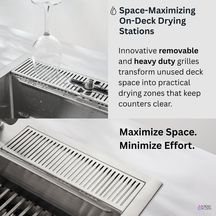 Forno Acqua 33" Drop-In/Undermount 3 Level Workstation Sink, Retractable Faucet, Glass Rinser in Stainless Steel (D-XP30)