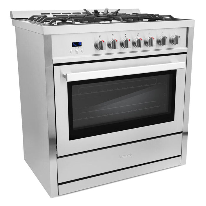 Cosmo 36" 3.8 cu. ft. Single Oven Gas Range with 5 Burner Cooktop and Heavy Duty Cast Iron Grates in Stainless Steel (COS-965AGC)