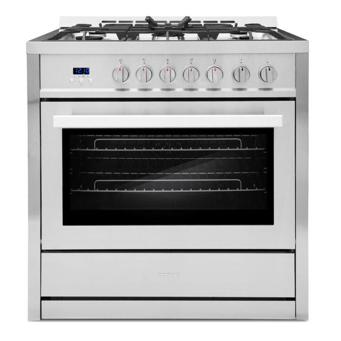 Cosmo 36" 3.8 cu. ft. Single Oven Gas Range with 5 Burner Cooktop and Heavy Duty Cast Iron Grates in Stainless Steel (COS-965AGC)