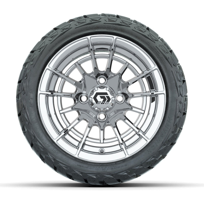 GTW 12' Boost Wheels Chrome and Maverick 215/40-R12 Low Profile All Terrain Tires Combo Set of 4