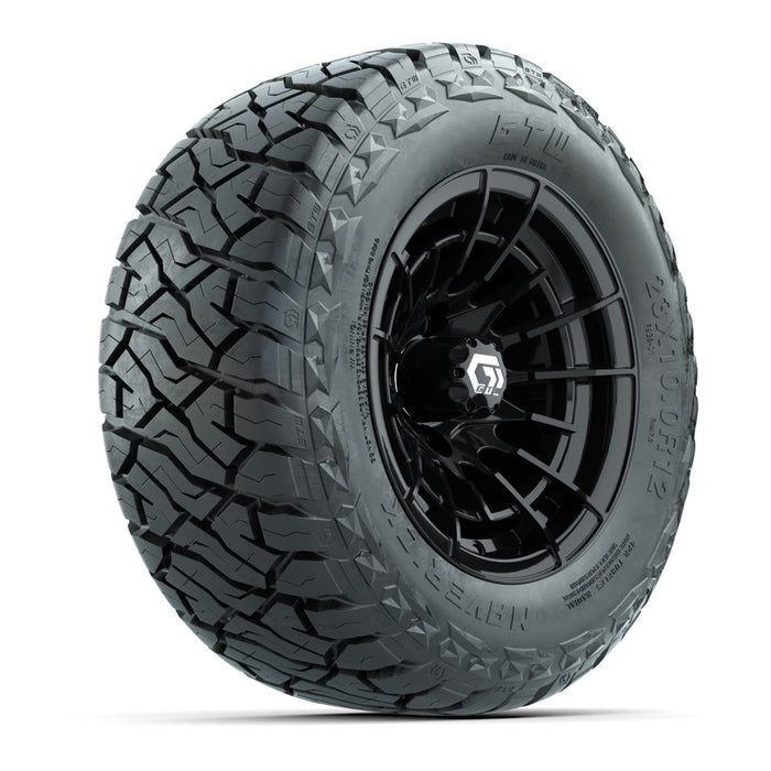 GTW 12' Boost Wheels Gloss Black and Maverick Low Profile All Terrain Tires Combo Set of 4