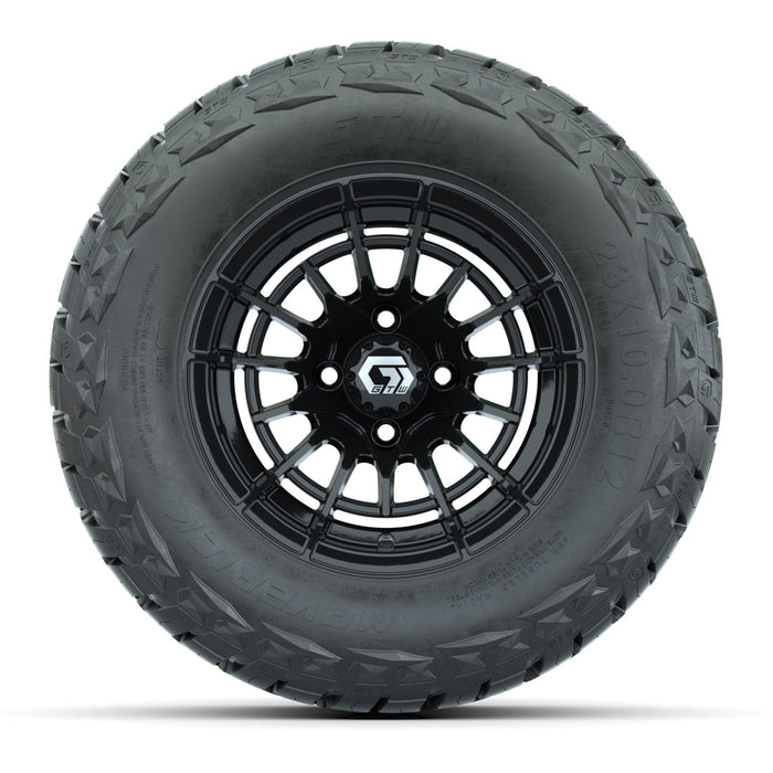 GTW 12' Boost Wheels Gloss Black and Maverick Low Profile All Terrain Tires Combo Set of 4