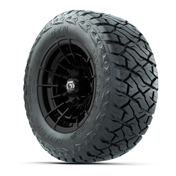 GTW 12' Boost Wheels Gloss Black and Maverick Low Profile All Terrain Tires Combo Set of 4