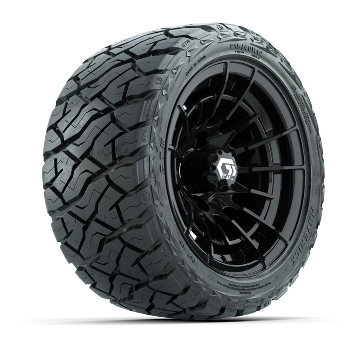 GTW 12' Boost Wheels Gloss Black and Maverick Low Profile All Terrain Tires Combo Set of 4
