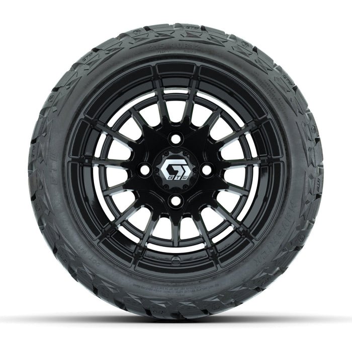 GTW 12' Boost Wheels Gloss Black and Maverick Low Profile All Terrain Tires Combo Set of 4