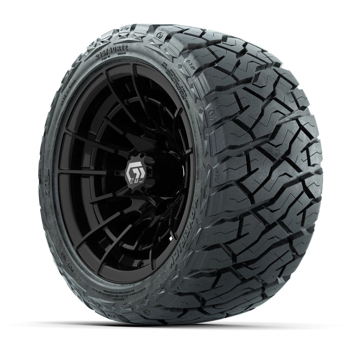 GTW 12' Boost Wheels Gloss Black and Maverick Low Profile All Terrain Tires Combo Set of 4