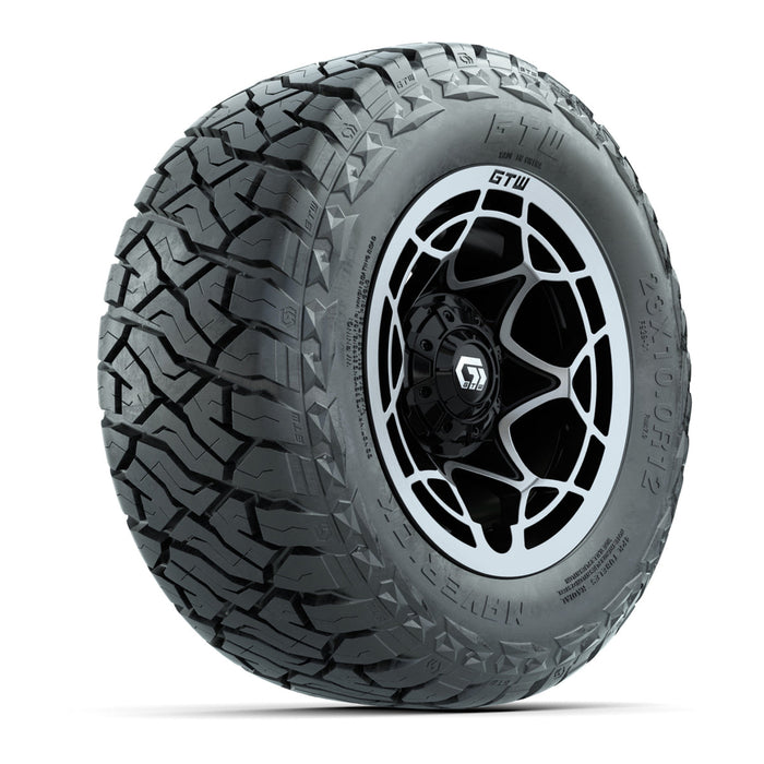 GTW 12' Nexus Wheels Black/Machined and Maverick 23x10.00-R12 All Terrain Tires Combo Set of 4