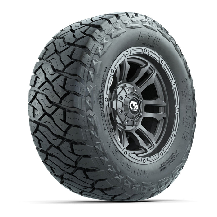 GTW 12' Shogun Wheels Gloss Gunmetal and Maverick Low Profile & All Terrain Tires Combo Set of 4