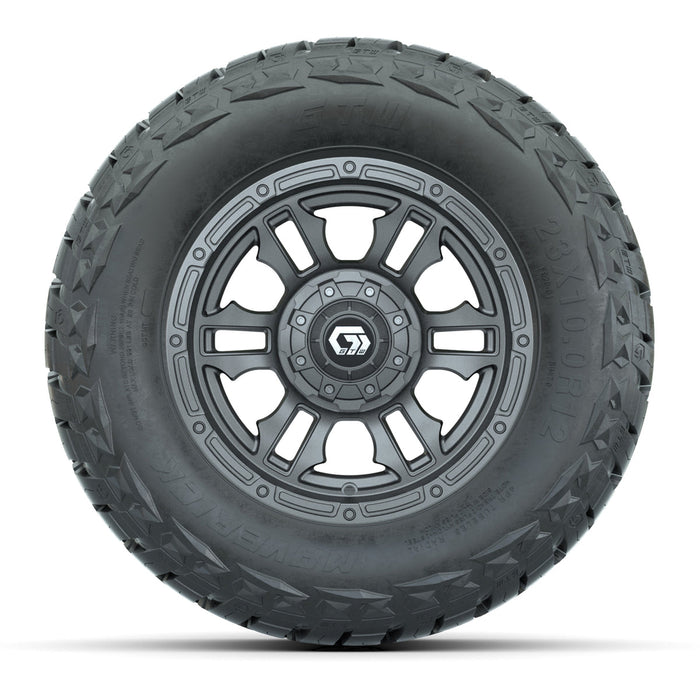 GTW 12' Shogun Wheels Gloss Gunmetal and Maverick Low Profile & All Terrain Tires Combo Set of 4